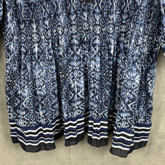 Catherines Top Womens 3X Blue 3/4 Length Sleeve Pleated Sequin Tunic Boho Career - Picture 4 of 14